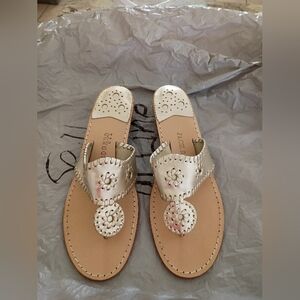 Jack Rogers Women's Gold Sandals Lower Heel EUC 9